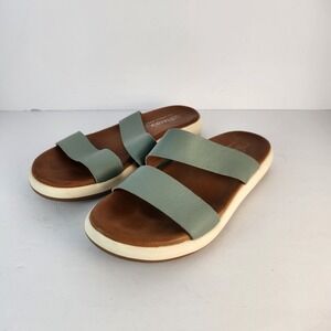 Softwalk Women's Casual Preppy Slip-On Leather Sandals Green/Beige Size 8M